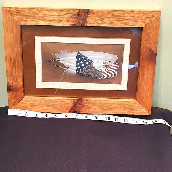 Framed art with Eagle, feathers, and American flag - Picture 2 of 6